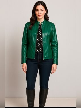2/$30❤️ Bundle Up! Forest Green Faux Leather Zip Jacket